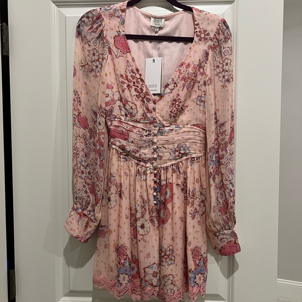 Nwt Hemant And Nandita Floral Button Mini Dress S… - image 8